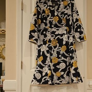Oscar de la Renta Black and Yellow Floral Long Sleeve Dress Vintage Size 16